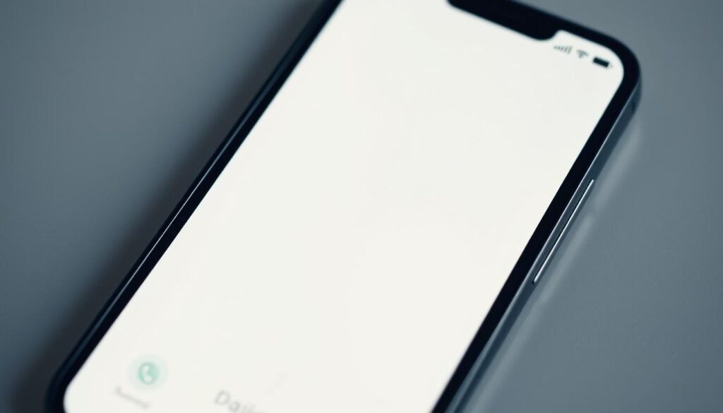 A close-up shot of a sleek, modern mobile phone, its screen displaying a simple, minimalist dialer interface. The device is set against a muted, neutral background, creating a sense of focus and simplicity. The lighting is soft and diffused, casting gentle shadows that accentuate the curves and lines of the phone's design. The angle is slightly elevated, giving the viewer a sense of looking down at the device, as if it were resting on a desk or table. The overall mood is one of efficiency, technology, and the seamless integration of digital tools into everyday life.