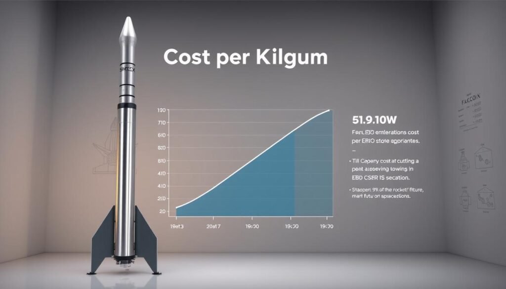 A detailed infographic depicting the "Cost per Kilogram" metric, showcasing SpaceX's efficient rocket manufacturing and launch operations. In the foreground, a sleek Falcon 9 rocket stands tall, its metallic surfaces reflecting the studio lighting. In the middle ground, a graph visualizes the progressive decline in cost per kilogram over time, highlighting SpaceX's cost-cutting innovations. The background features a clean, minimalist environment with technical diagrams and engineering schematics, conveying a sense of precision and technological sophistication. The overall mood is one of data-driven analysis, emphasizing SpaceX's relentless pursuit of cost optimization to drive the future of spaceflight. A detailed infographic depicting the "Cost per Kilogram" metric, showcasing SpaceX's efficient rocket manufacturing and launch operations. In the foreground, a sleek Falcon 9 rocket stands tall, its metallic surfaces reflecting the studio lighting. In the middle ground, a graph visualizes the progressive decline in cost per kilogram over time, highlighting SpaceX's cost-cutting innovations. The background features a clean, minimalist environment with technical diagrams and engineering schematics, conveying a sense of precision and technological sophistication. The overall mood is one of data-driven analysis, emphasizing SpaceX's relentless pursuit of cost optimization to drive the future of spaceflight.