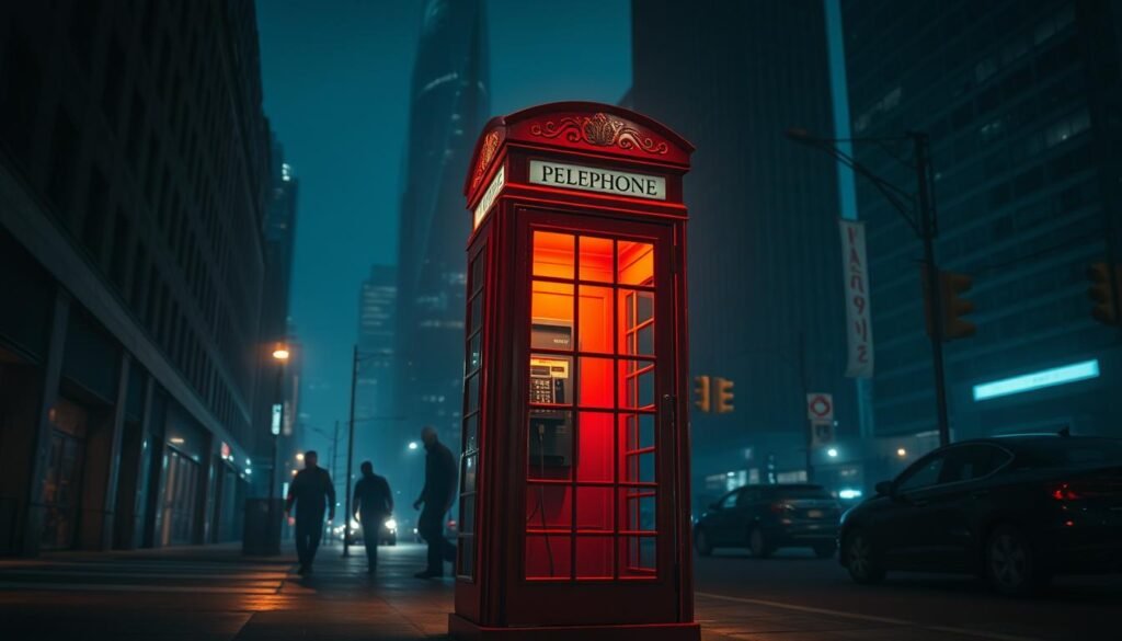 A dimly lit city street at night, with a classic red public payphone booth standing prominently in the foreground. The booth is illuminated by a warm, neon-like glow, casting an atmospheric hue over the scene. In the middle ground, shadowy figures can be seen moving furtively, engaged in the secretive payphone "Hits" missions from the Agency. The background is filled with the towering silhouettes of skyscrapers, adding a sense of urban scale and mystery. The overall mood is one of clandestine activity, high stakes, and the gritty underbelly of GTA's criminal underworld. A dimly lit city street at night, with a classic red public payphone booth standing prominently in the foreground. The booth is illuminated by a warm, neon-like glow, casting an atmospheric hue over the scene. In the middle ground, shadowy figures can be seen moving furtively, engaged in the secretive payphone "Hits" missions from the Agency. The background is filled with the towering silhouettes of skyscrapers, adding a sense of urban scale and mystery. The overall mood is one of clandestine activity, high stakes, and the gritty underbelly of GTA's criminal underworld.