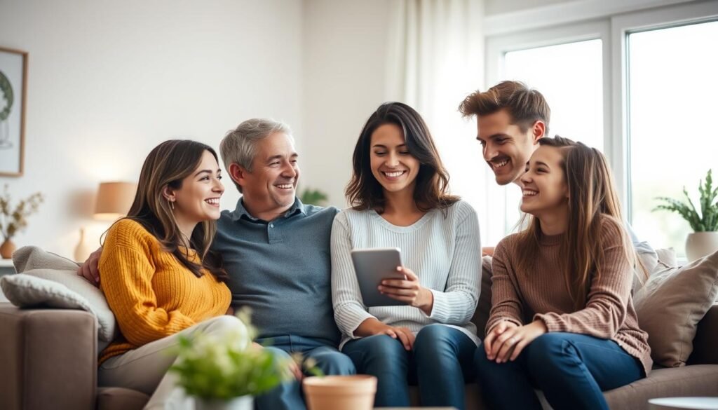 A warm, well-lit family scene with two parents and two teenagers, all smiling and engaged in a positive conversation. The parents are seated on a comfortable couch, while the teens are positioned nearby, creating a sense of openness and trust. The room has an inviting, modern aesthetic, with subtle decorative elements that convey a sense of security and guidance. Soft, diffused lighting from a large window casts a gentle glow, emphasizing the caring and supportive atmosphere. The overall mood is one of parental wisdom, teenage curiosity, and a shared commitment to responsible decision-making. A warm, well-lit family scene with two parents and two teenagers, all smiling and engaged in a positive conversation. The parents are seated on a comfortable couch, while the teens are positioned nearby, creating a sense of openness and trust. The room has an inviting, modern aesthetic, with subtle decorative elements that convey a sense of security and guidance. Soft, diffused lighting from a large window casts a gentle glow, emphasizing the caring and supportive atmosphere. The overall mood is one of parental wisdom, teenage curiosity, and a shared commitment to responsible decision-making.